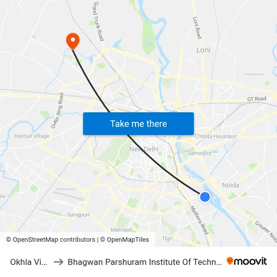 Okhla Vihar to Bhagwan Parshuram Institute Of Technology map