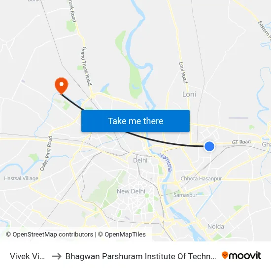 Vivek Vihar to Bhagwan Parshuram Institute Of Technology map