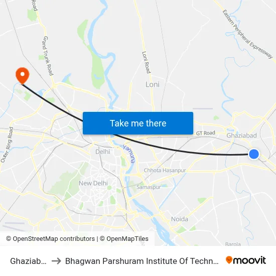 Ghaziabad to Bhagwan Parshuram Institute Of Technology map