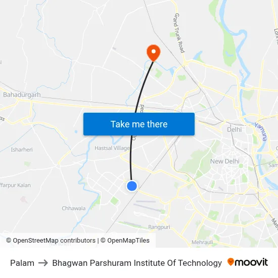 Palam to Bhagwan Parshuram Institute Of Technology map