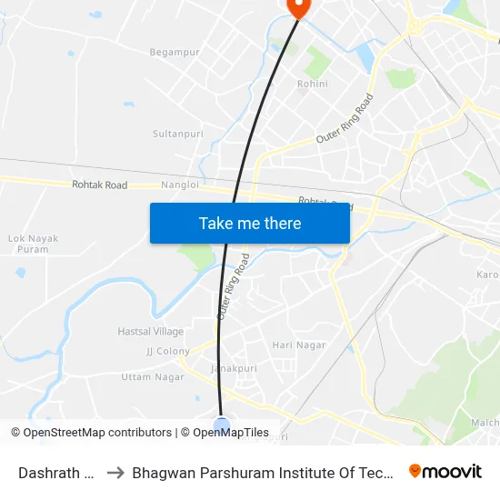 Dashrath Puri to Bhagwan Parshuram Institute Of Technology map
