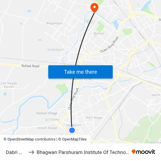 Dabri Mor to Bhagwan Parshuram Institute Of Technology map