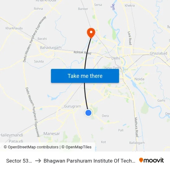 Sector 53-54 to Bhagwan Parshuram Institute Of Technology map