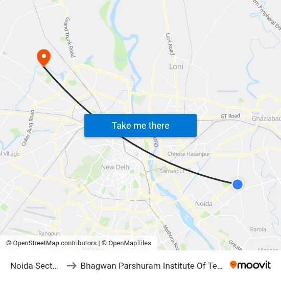 Noida Sector 61 to Bhagwan Parshuram Institute Of Technology map