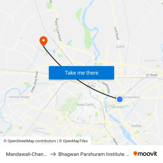 Mandawali-Chander Vihar to Bhagwan Parshuram Institute Of Technology map
