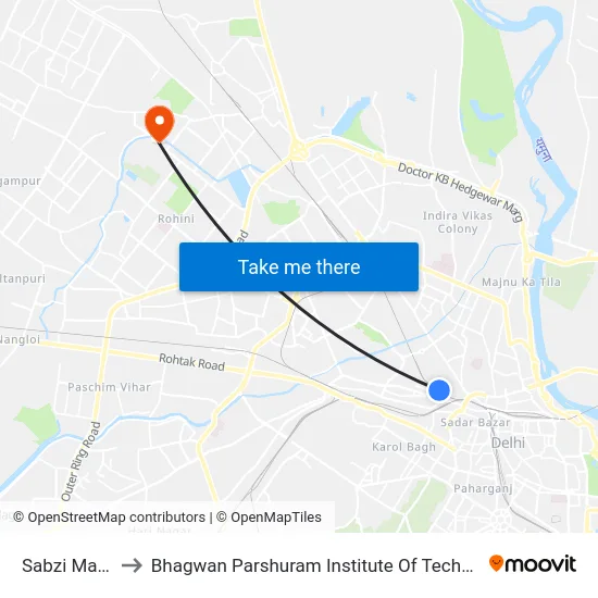 Sabzi Mandi to Bhagwan Parshuram Institute Of Technology map