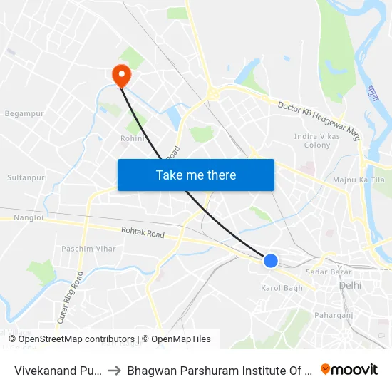 Vivekanand Puri Halt to Bhagwan Parshuram Institute Of Technology map