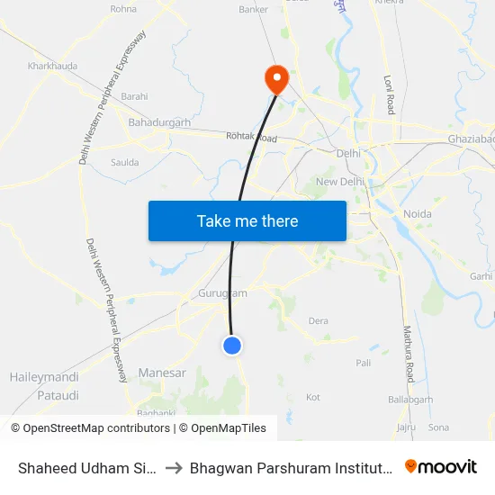 Shaheed Udham Singh Chowk to Bhagwan Parshuram Institute Of Technology map