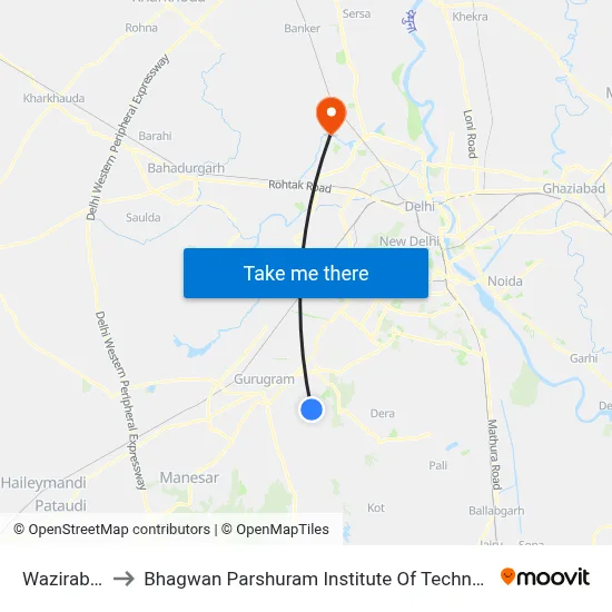 Wazirabad to Bhagwan Parshuram Institute Of Technology map