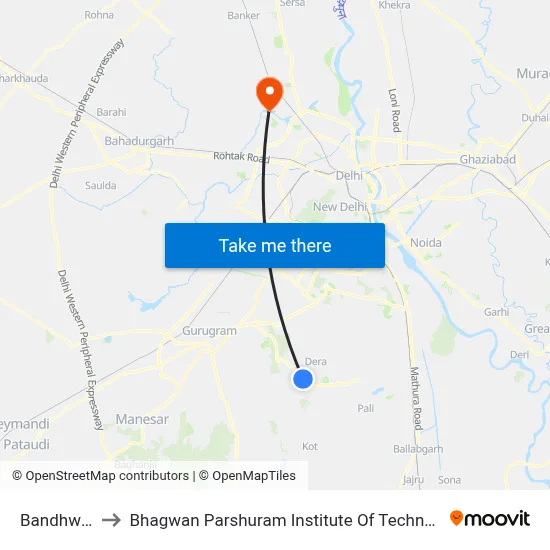 Bandhwari to Bhagwan Parshuram Institute Of Technology map