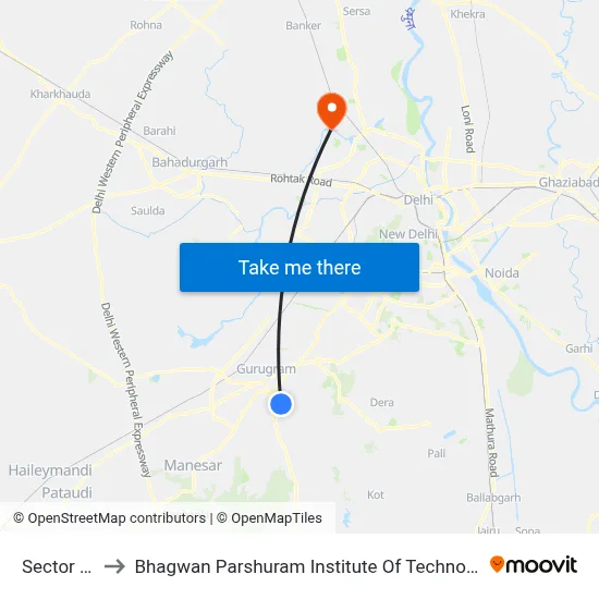 Sector 38 to Bhagwan Parshuram Institute Of Technology map