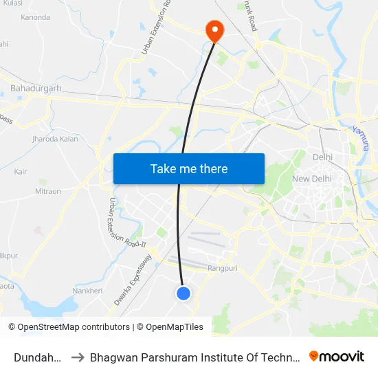 Dundahera to Bhagwan Parshuram Institute Of Technology map