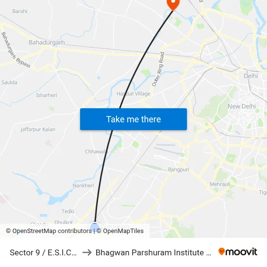 Sector 9 / E.S.I.C Hospital to Bhagwan Parshuram Institute Of Technology map