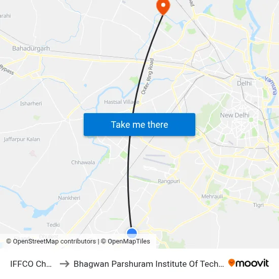 IFFCO Chowk to Bhagwan Parshuram Institute Of Technology map