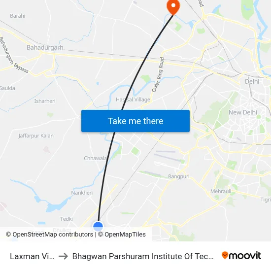 Laxman Vihar to Bhagwan Parshuram Institute Of Technology map