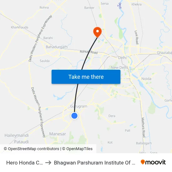 Hero Honda Chowk to Bhagwan Parshuram Institute Of Technology map