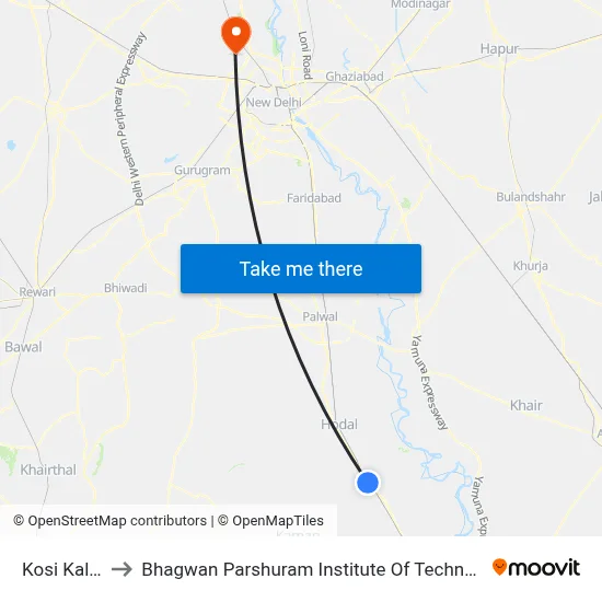 Kosi Kalan to Bhagwan Parshuram Institute Of Technology map