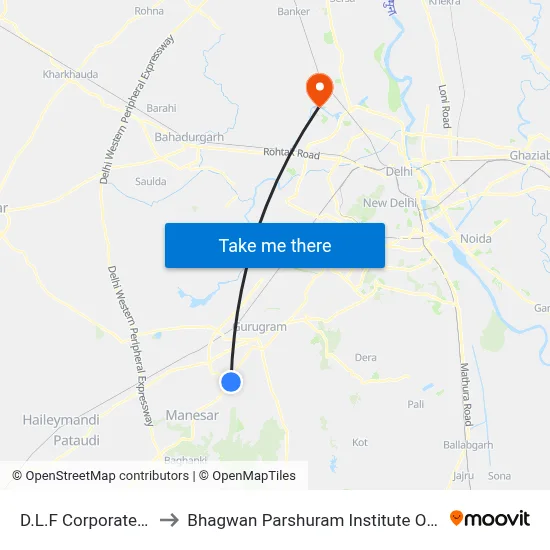 D.L.F Corporate Greens to Bhagwan Parshuram Institute Of Technology map