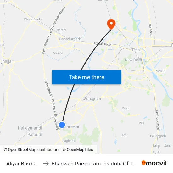 Aliyar Bas Chowk to Bhagwan Parshuram Institute Of Technology map