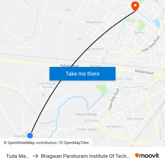 Tuda Mandi to Bhagwan Parshuram Institute Of Technology map