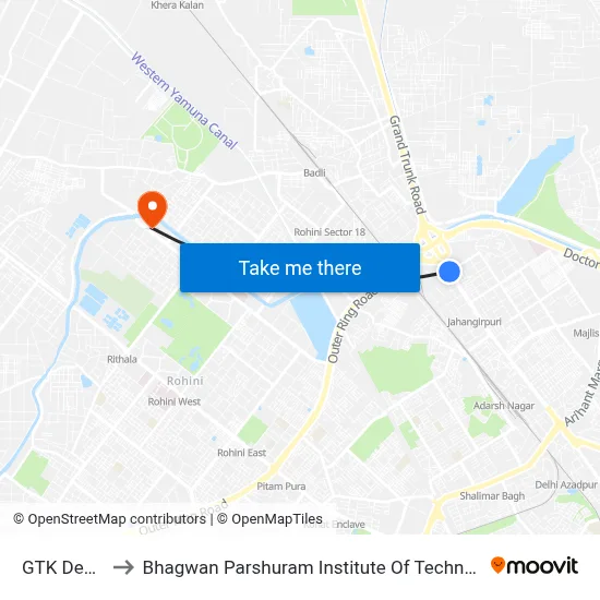 GTK Depot to Bhagwan Parshuram Institute Of Technology map