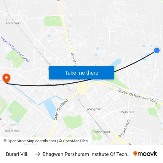 Burari Village to Bhagwan Parshuram Institute Of Technology map