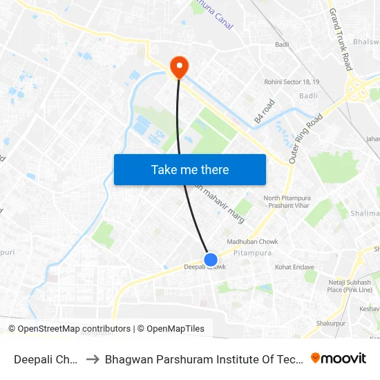 Deepali Chowk to Bhagwan Parshuram Institute Of Technology map