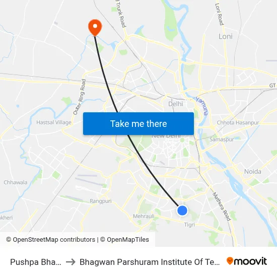 Pushpa Bhawan to Bhagwan Parshuram Institute Of Technology map