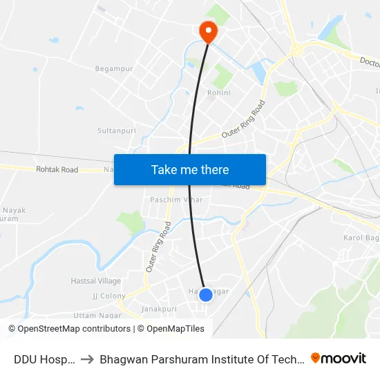 DDU Hospital to Bhagwan Parshuram Institute Of Technology map