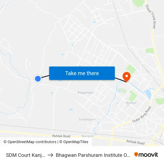 SDM Court Kanjhawala to Bhagwan Parshuram Institute Of Technology map