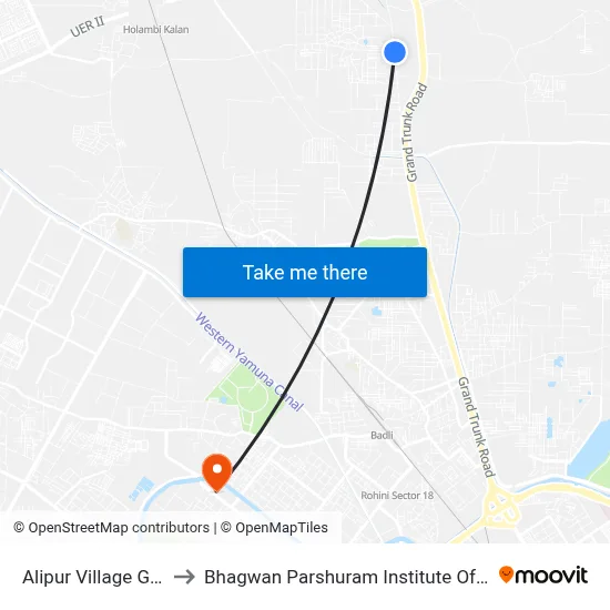 Alipur Village GT Road to Bhagwan Parshuram Institute Of Technology map