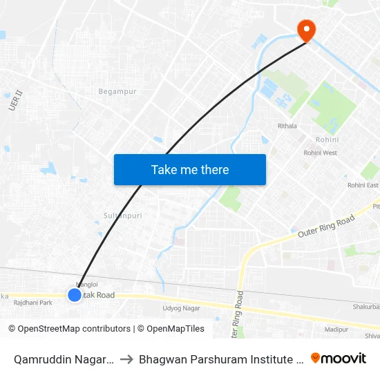Qamruddin Nagar Terminal to Bhagwan Parshuram Institute Of Technology map