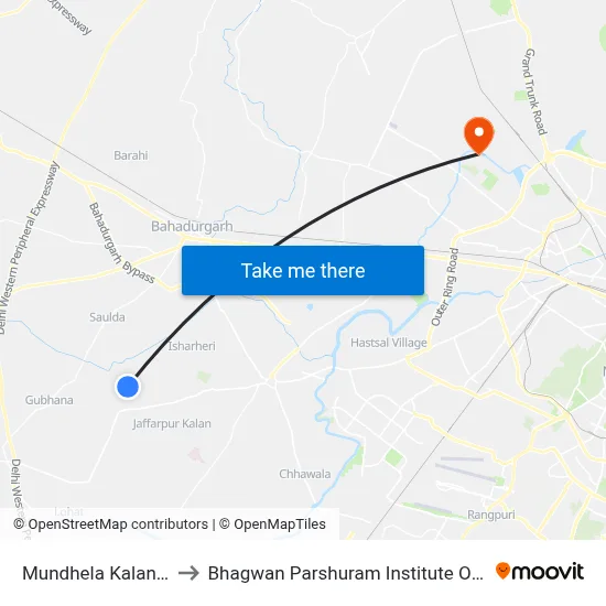 Mundhela Kalan Village to Bhagwan Parshuram Institute Of Technology map