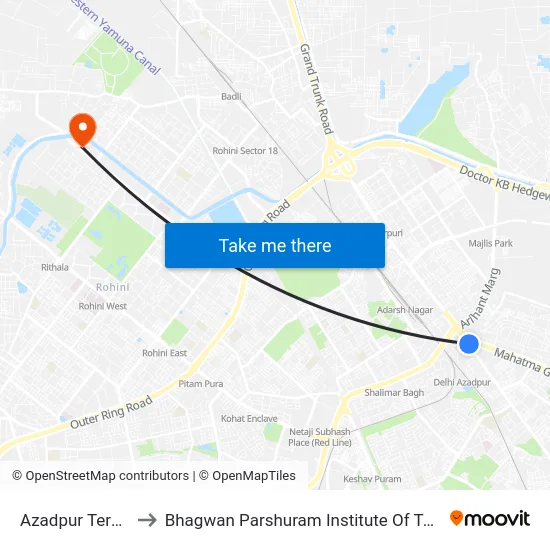 Azadpur Terminal to Bhagwan Parshuram Institute Of Technology map