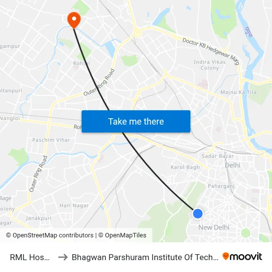 RML Hospital to Bhagwan Parshuram Institute Of Technology map