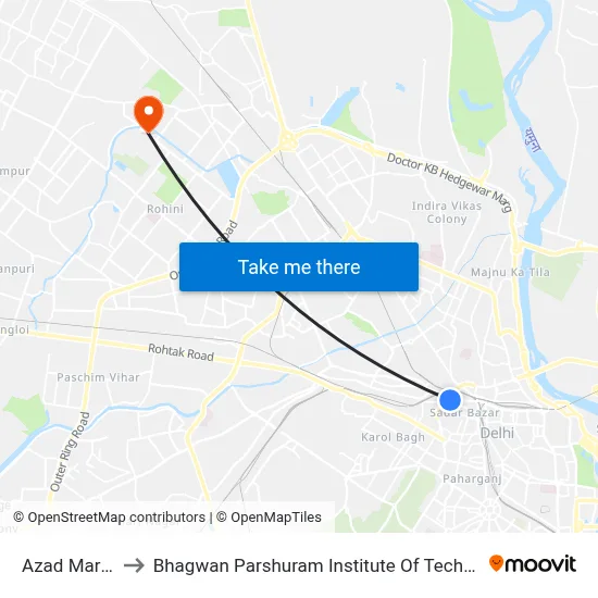 Azad Market to Bhagwan Parshuram Institute Of Technology map