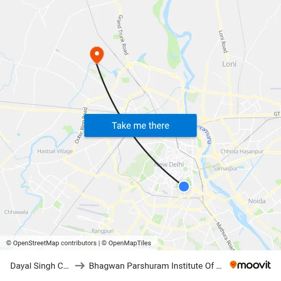Dayal Singh College to Bhagwan Parshuram Institute Of Technology map