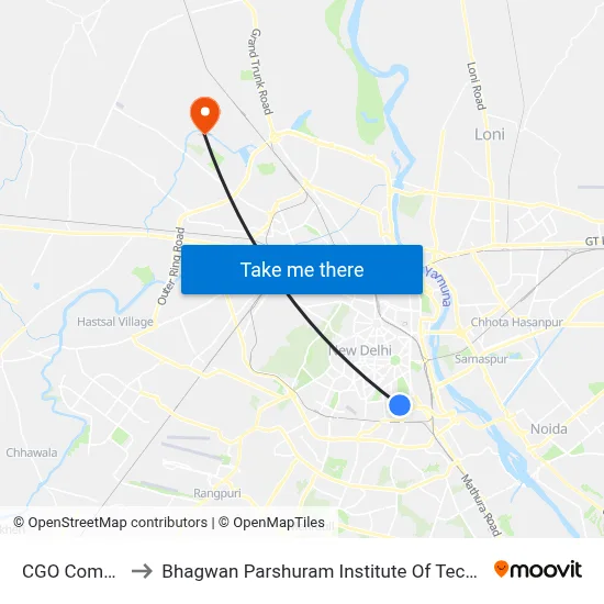 CGO Complex to Bhagwan Parshuram Institute Of Technology map