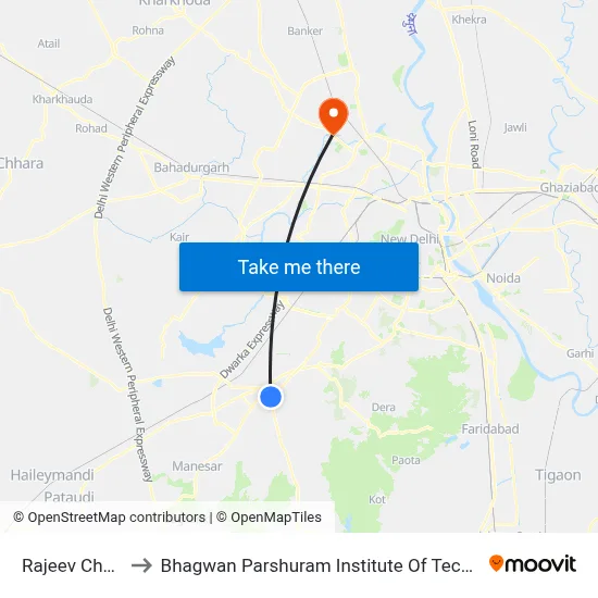 Rajeev Chowk to Bhagwan Parshuram Institute Of Technology map