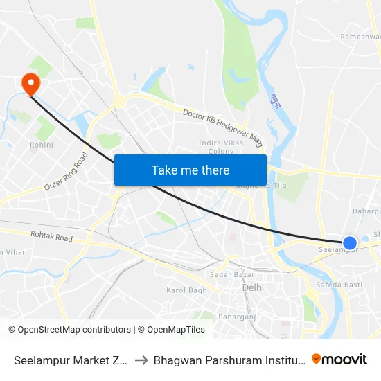 Seelampur Market Zafrabad Road to Bhagwan Parshuram Institute Of Technology map
