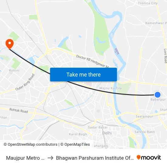 Maujpur Metro Station to Bhagwan Parshuram Institute Of Technology map