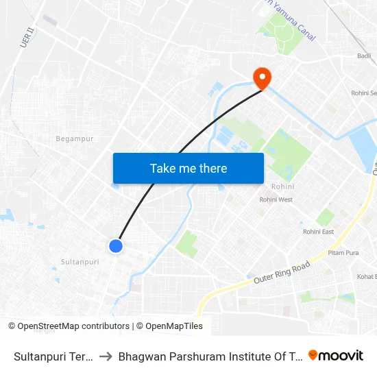 Sultanpuri Terminal to Bhagwan Parshuram Institute Of Technology map