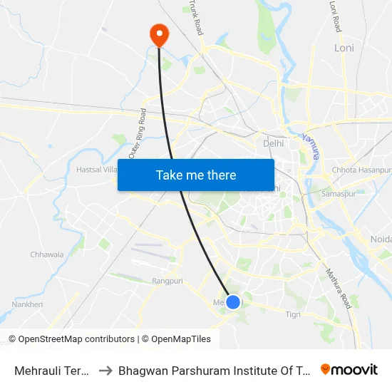 Mehrauli Terminal to Bhagwan Parshuram Institute Of Technology map