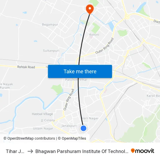 Tihar Jail to Bhagwan Parshuram Institute Of Technology map