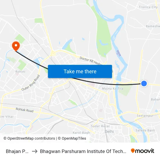 Bhajan Pura to Bhagwan Parshuram Institute Of Technology map