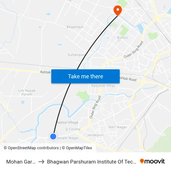 Mohan Garden to Bhagwan Parshuram Institute Of Technology map