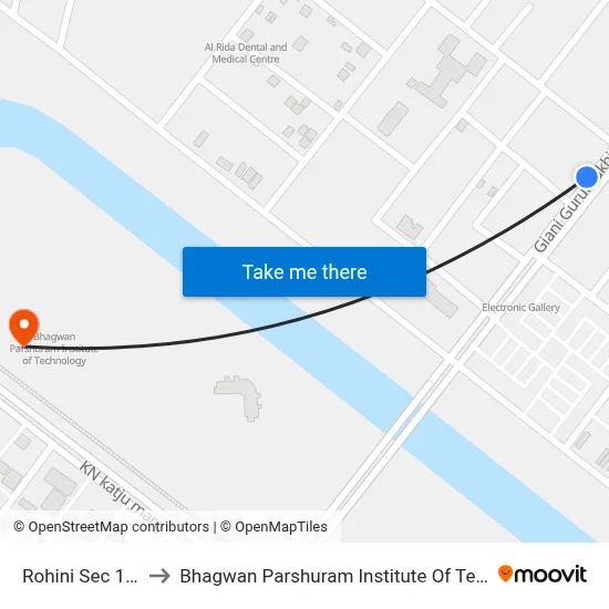 Rohini Sec 17/16 to Bhagwan Parshuram Institute Of Technology map