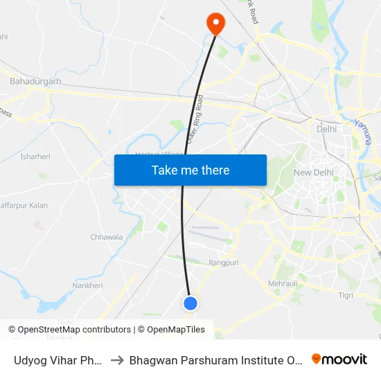 Udyog Vihar Phase 2/3 to Bhagwan Parshuram Institute Of Technology map