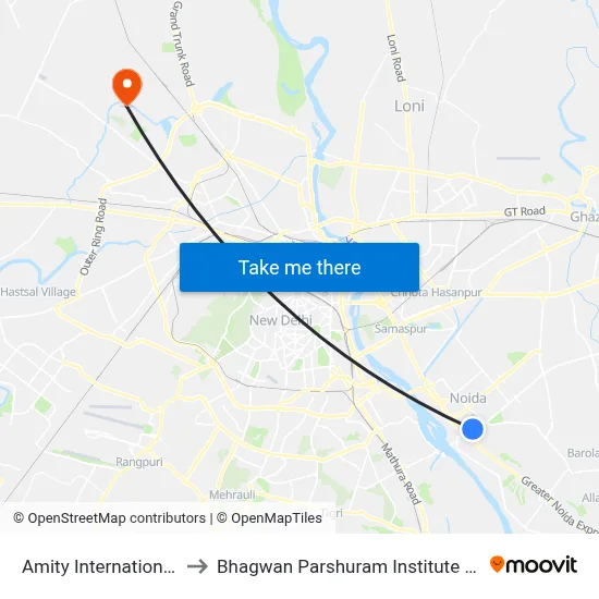 Amity International School to Bhagwan Parshuram Institute Of Technology map