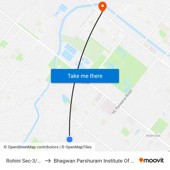Rohini Sec-3/4 Xing to Bhagwan Parshuram Institute Of Technology map